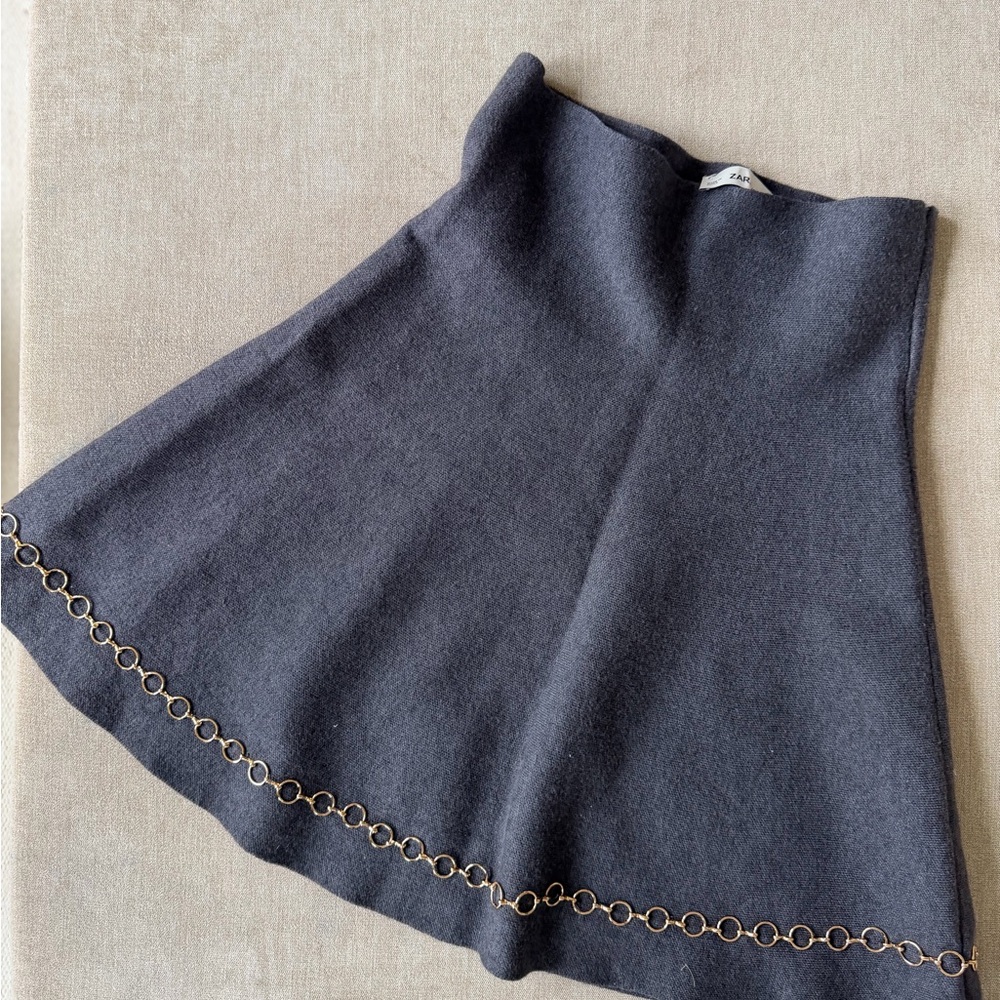 Zara Dark Gray A-Line Skirt with Chain Accent